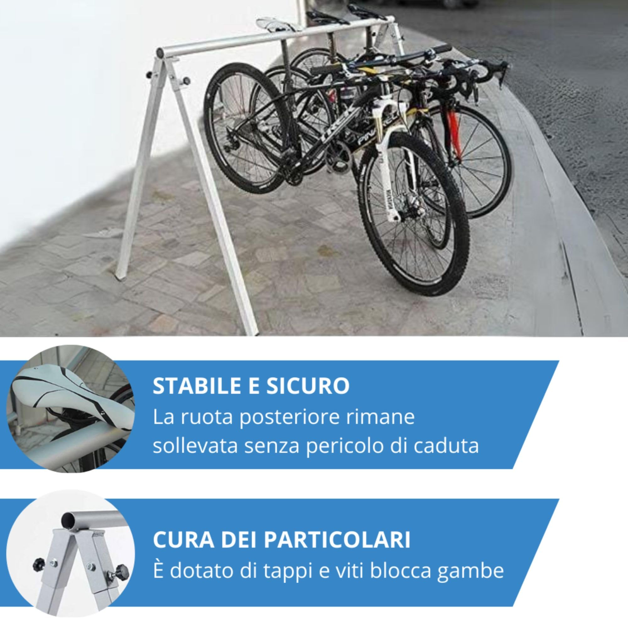 Andrys Espositore da Terra Bici 5-8 Posti Regolabile Acciaio Verniciato Grigio