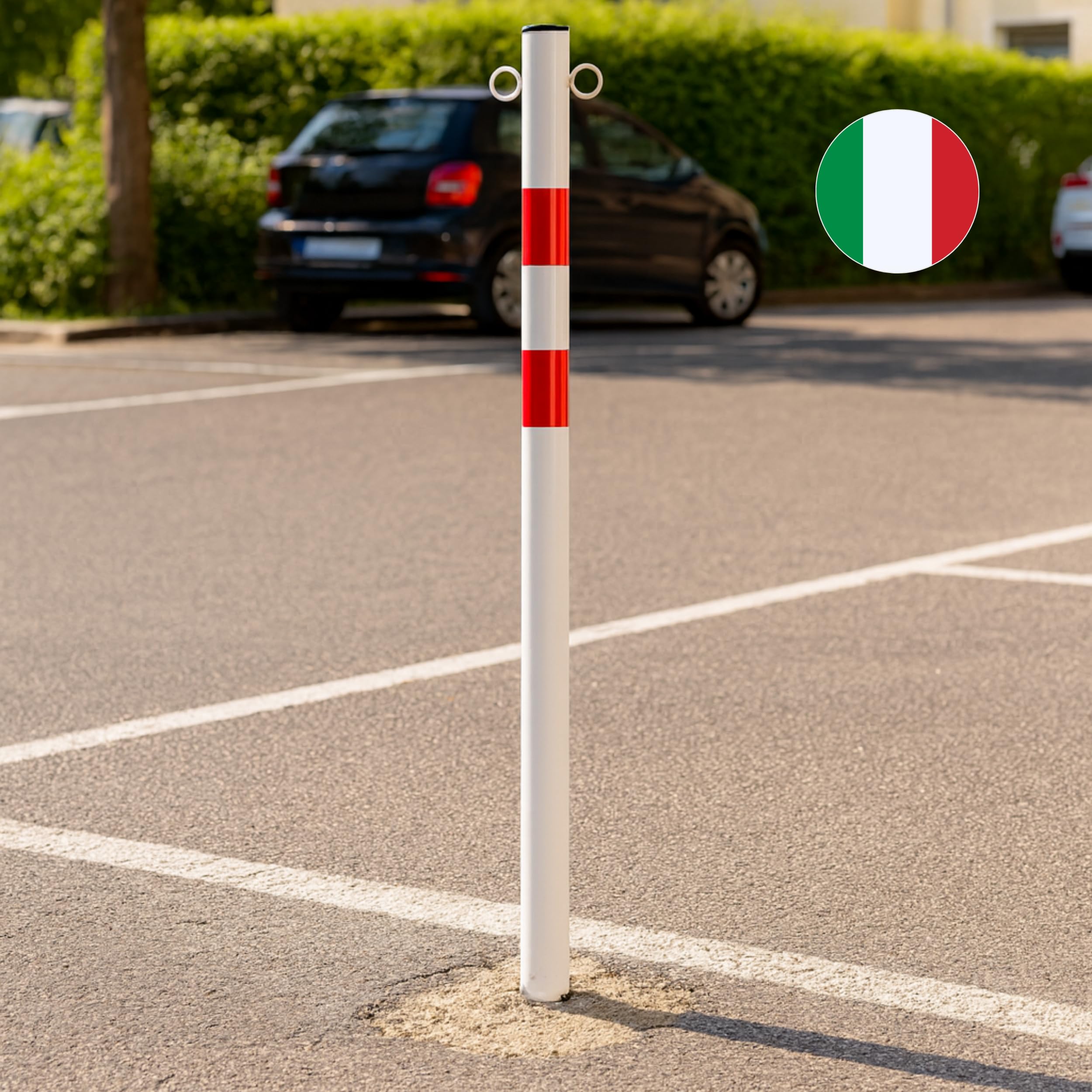 Andrys Paletto Segnaletico con Anelli Diametro 6cm Altezzi 120cm Bianco/Rosso