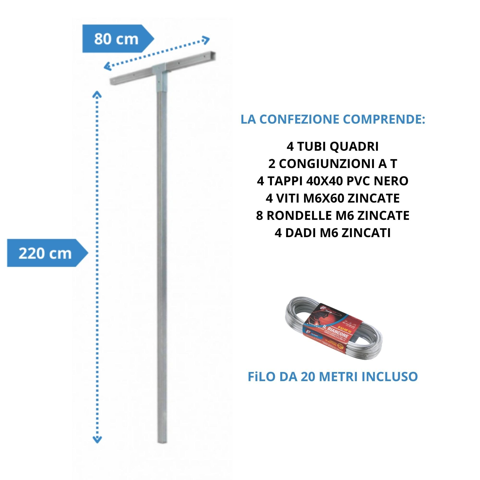 Andrys Stendi Biancheria Esterno Smontabile Argento H220cm (Filo 20m)