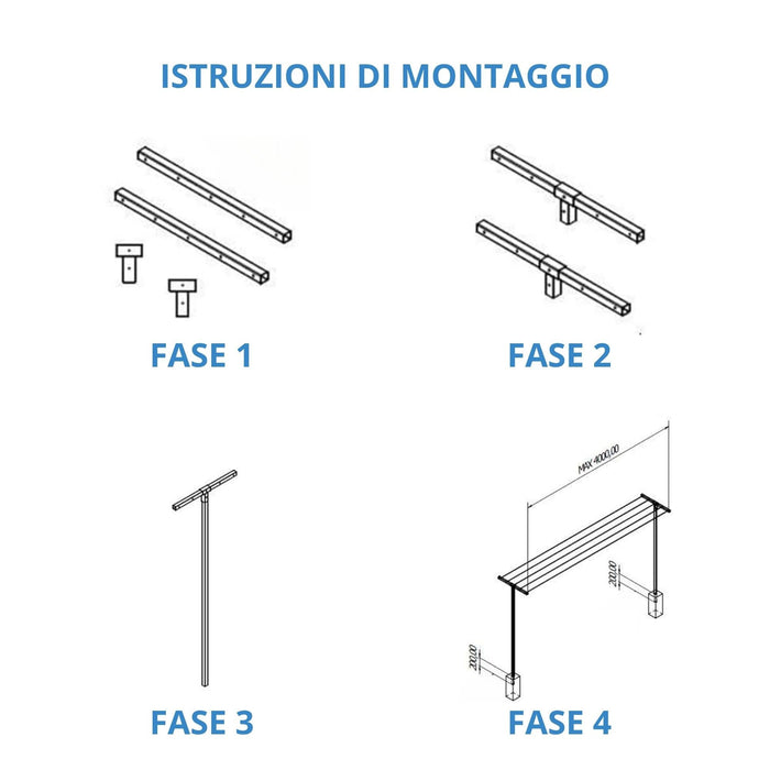 Andrys Stendi Biancheria Esterno Smontabile Argento H220cm (Filo 20m)