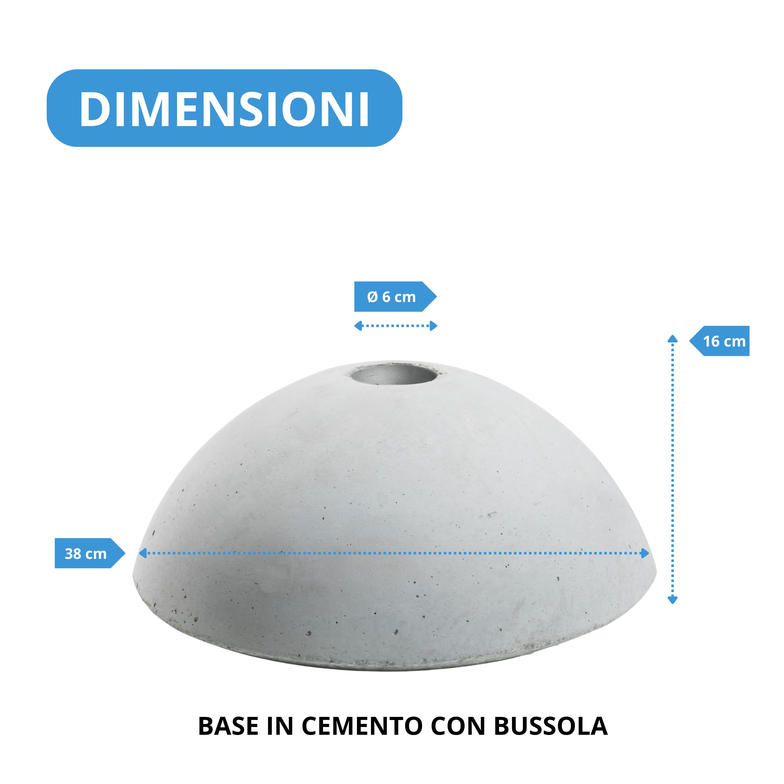 Andrys Base in Cemento con Bussola Foro Ø6 cm 25Kg 38x38x16