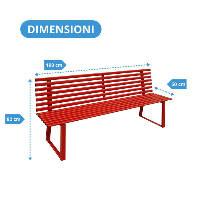 Andrys Panchina Giardino con Schienale 190x50x82 Zincata Rossa