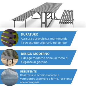 Andrys Panchina Giardino senza Schienale 190x50x42 - Tubo Ovale Grigio