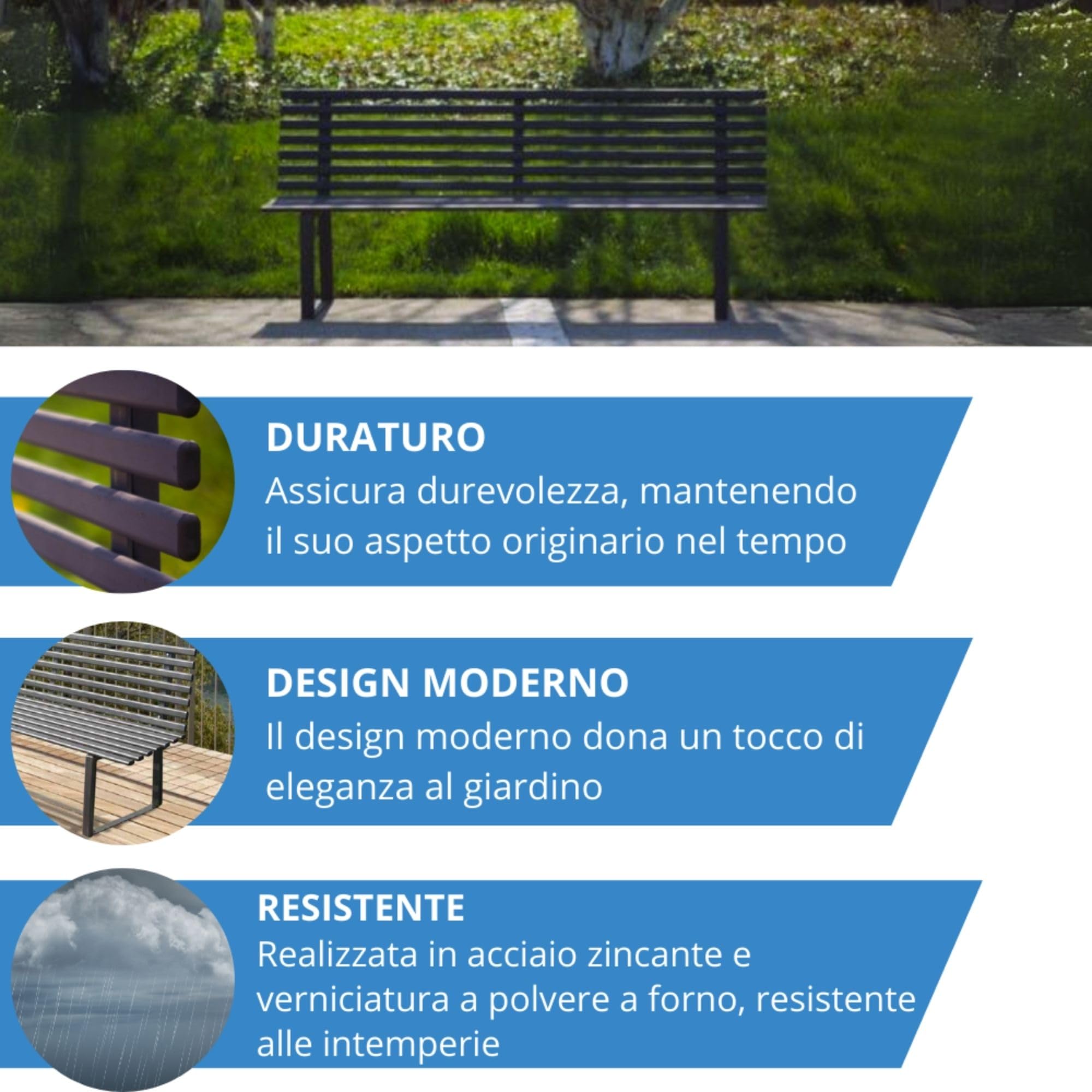 Andrys Panchina Giardino con Schienale 190x50x82 Zincata Verde