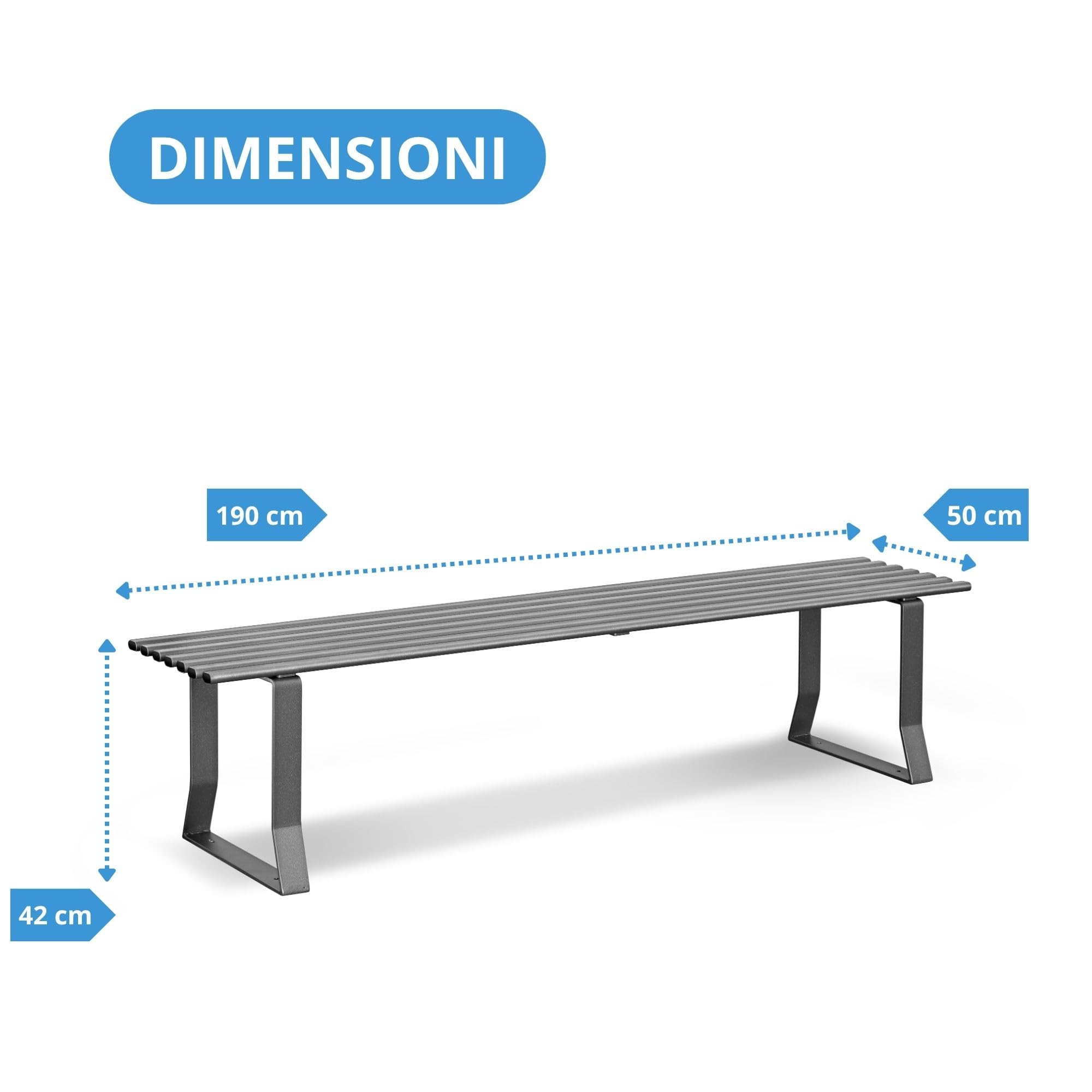 Andrys Panchina Giardino senza Schienale 190x50x42 - Tubo Ovale Grigio
