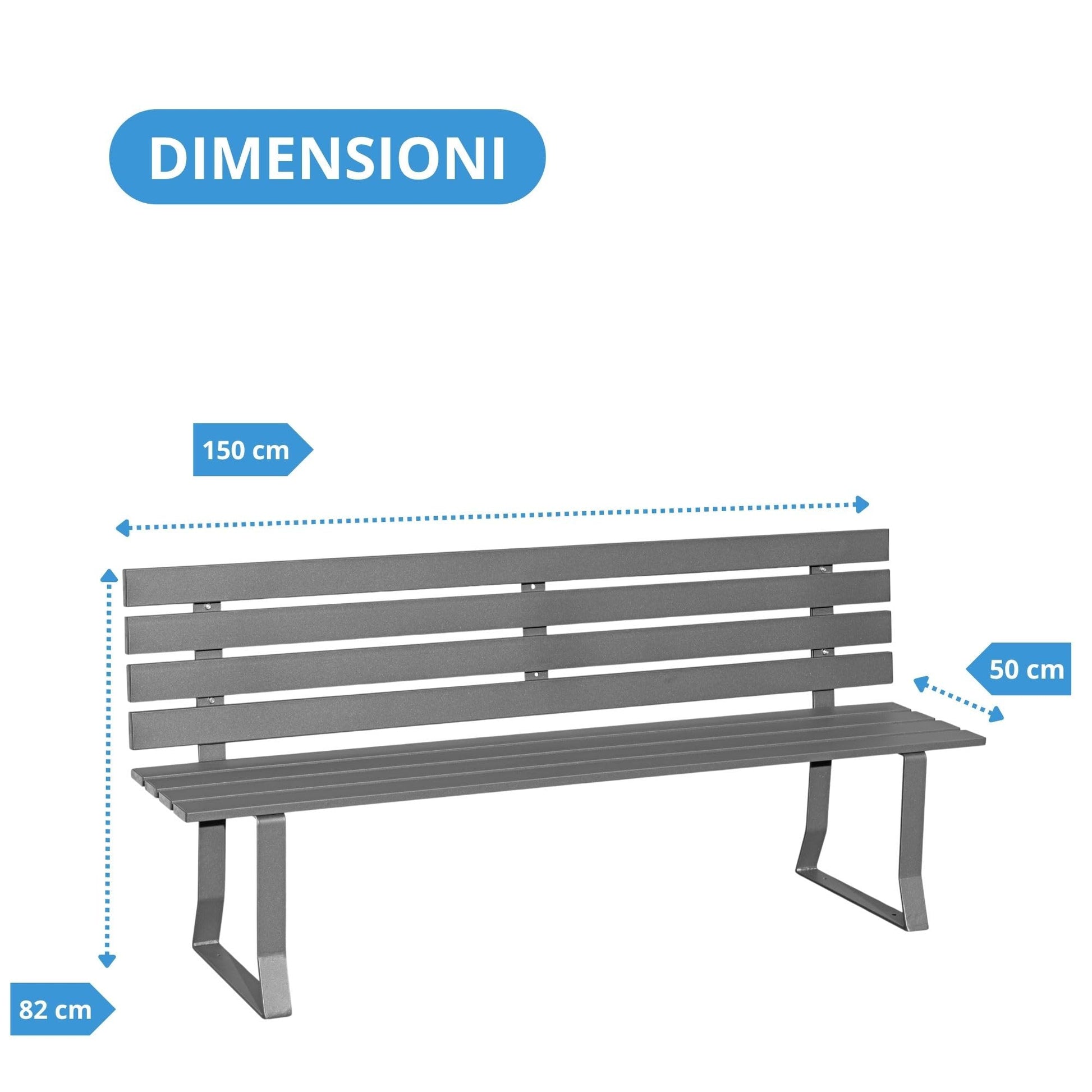 Andrys Panchina Giardino con Gambe in Piatto 6x0.8cm - 150x50x82cm
