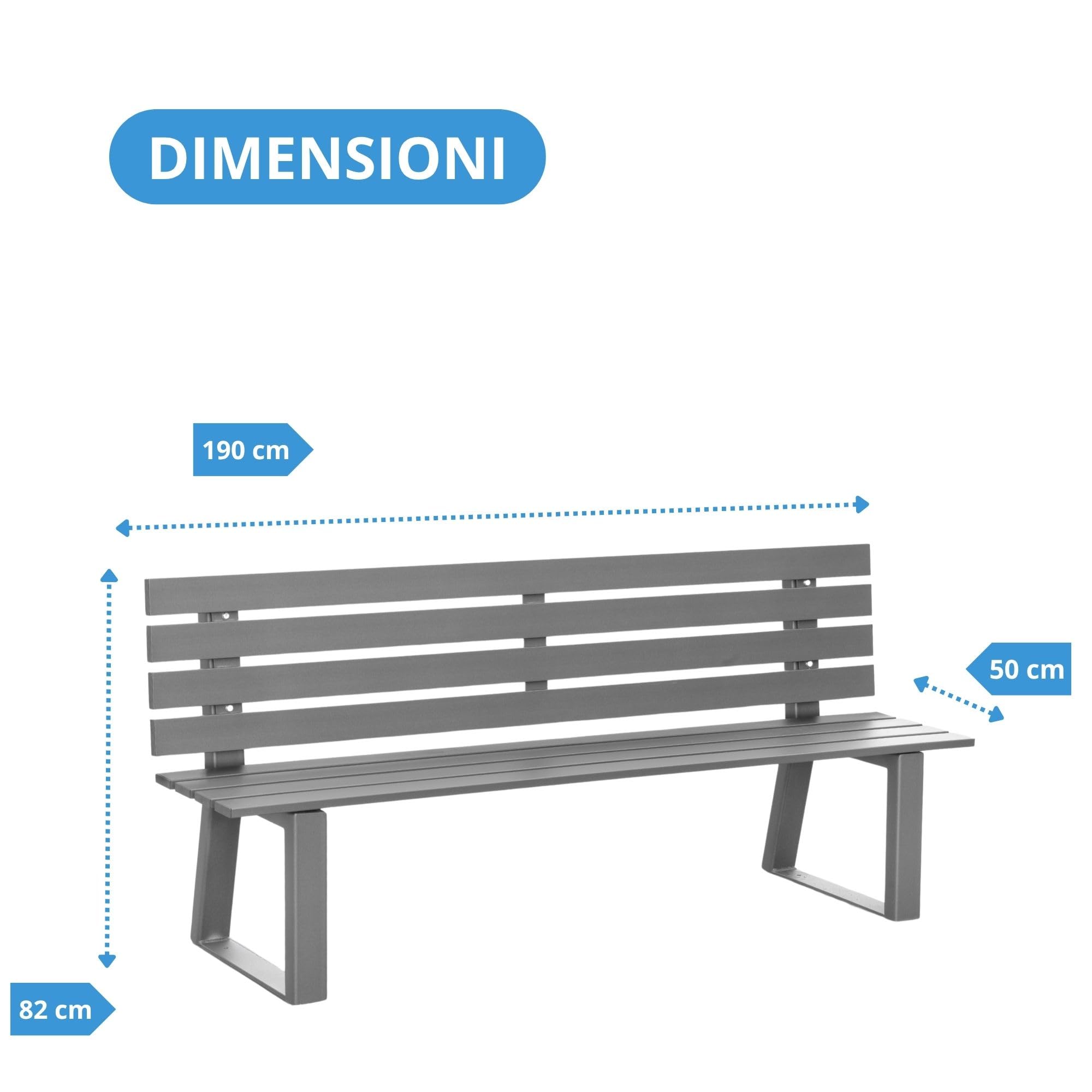 Andrys Panchina Giardino con Gambe in Stampato a U 4x8x4cm - 190x50x82cm