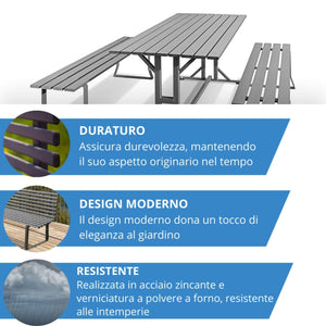 Andrys Panchina Giardino senza Schienale 190x50x42 - Tubo Rettangolare Grigio