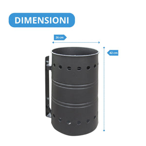 Andrys Cestino Rifiuti Esterno con Staffa Zincato Nero senza Paletto 26x26x42cm