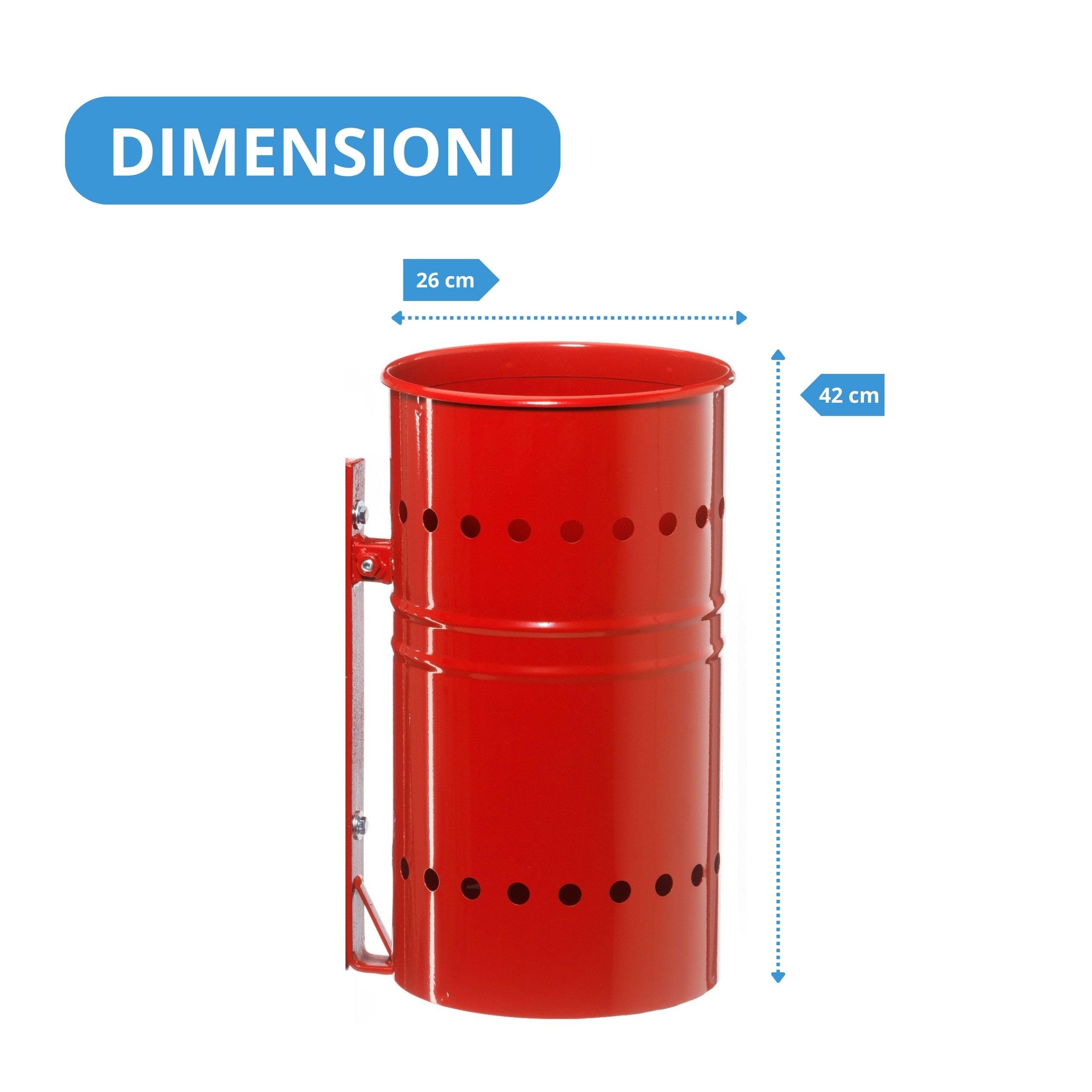 Andrys Cestino Rifiuti Esterno con Staffa Rossa senza Paletto 26x26x42cm