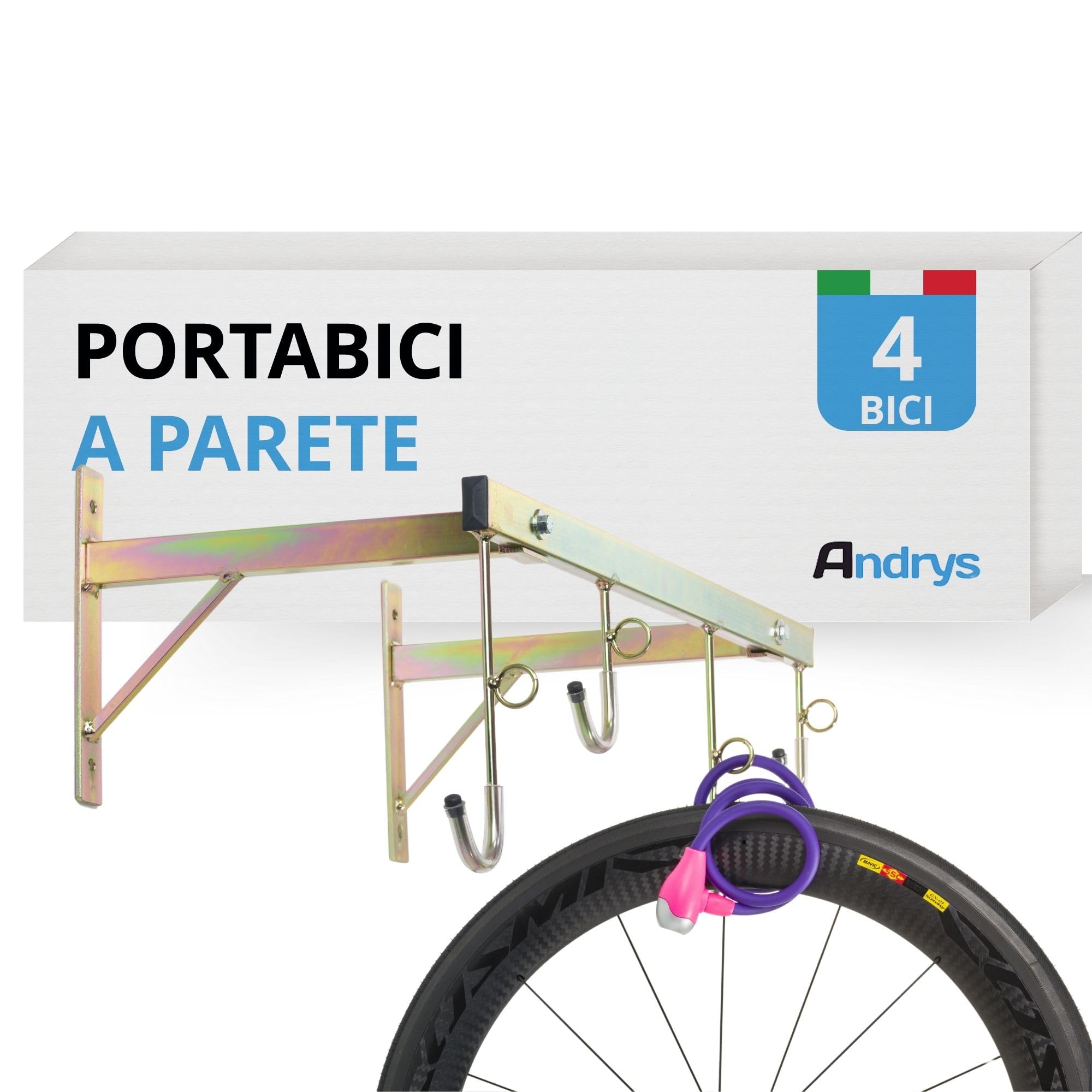 Andrys Porta Bici Muro 4 Posti con Ganci e Anelli Smontabile Oro