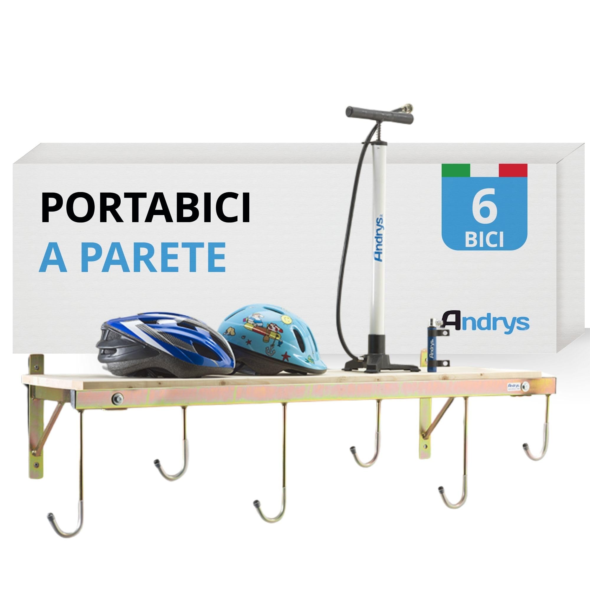 Andrys Porta Bici Muro 6 Posti con Ganci e Mensola Smontabile Oro