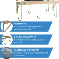 Andrys Porta Bici Muro 6 Posti con Ganci e Mensola Smontabile Oro