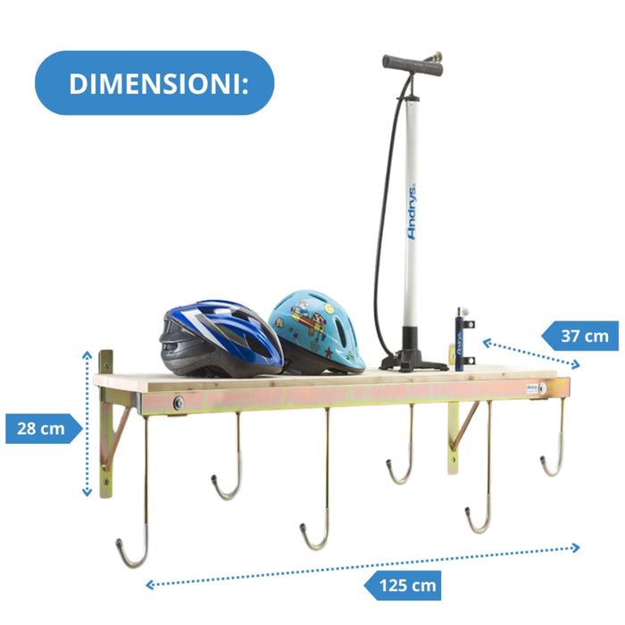 Andrys Porta Bici Muro 6 Posti con Ganci e Mensola Smontabile Oro