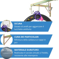 Andrys Porta Bici Muro 4 Posti con Ganci e Anelli Smontabile Oro
