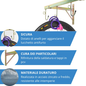 Andrys Porta Bici Muro 4 Posti con Ganci e Anelli Smontabile Oro