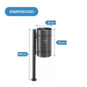 Andrys Cestino Rifiuti Esterno con Piastra Base Acciaio Nero H100