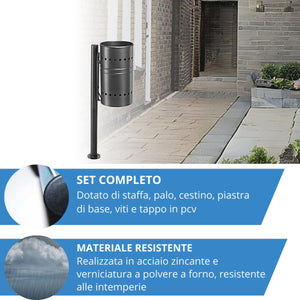 Andrys Cestino Rifiuti Esterno con Piastra Base Acciaio Nero H100