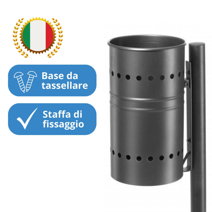 Andrys Cestino Rifiuti Esterno con Piastra Base Acciaio Nero H100