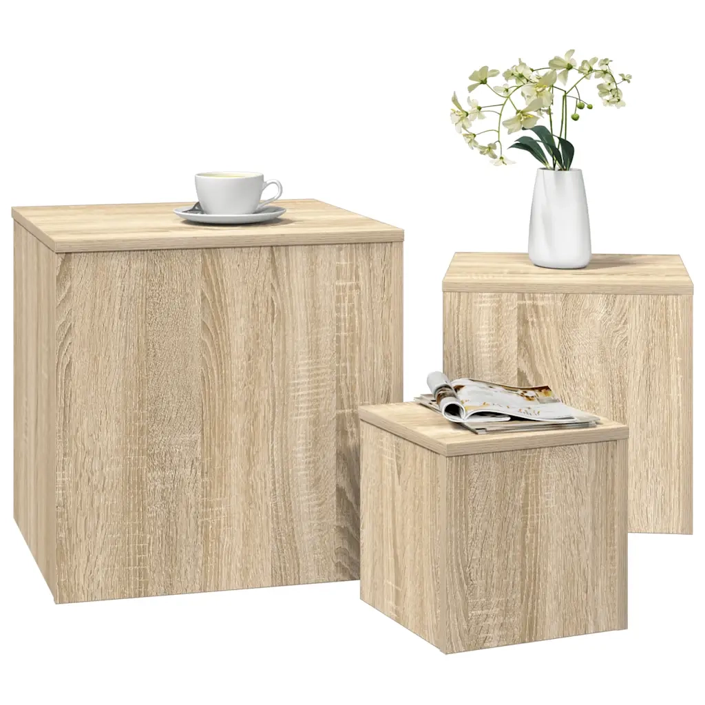 Tavolini 3 pz | Tavolo laterale Rovere Sonoma in Truciolato