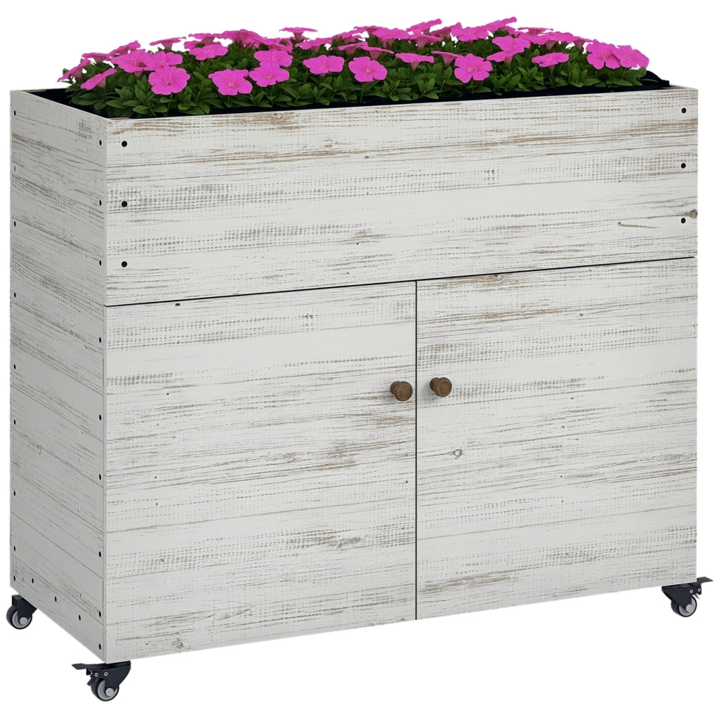 Fioriera rialzata con ruote e armadietto ¨C Xylo ¨C bianco 110x50x95 cm