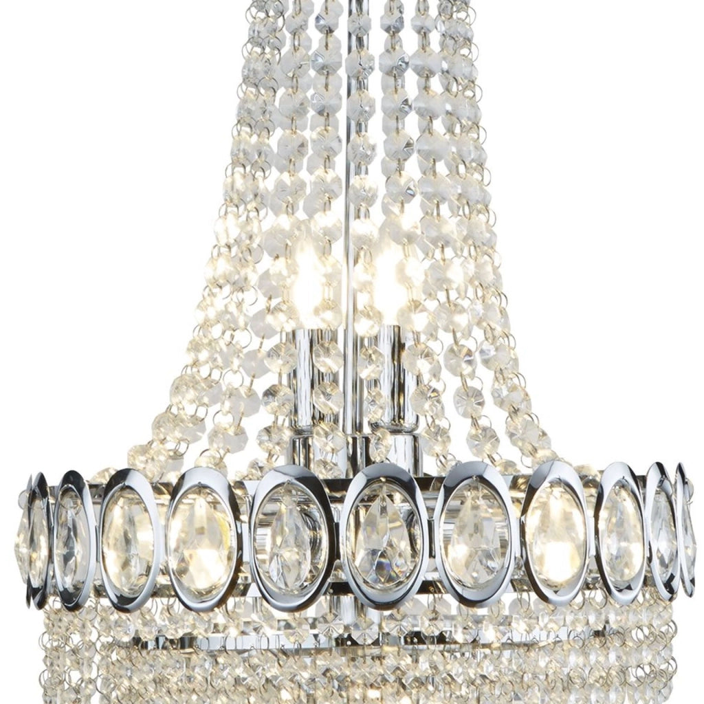 Lampadario Classico Louis Phillipe Acciaio Cromo Vetro 6 Luci E14