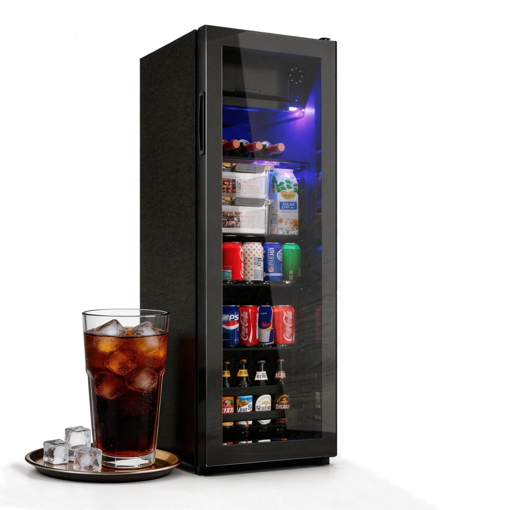 Frigorifero Combinato 128L con Freezer 8L ¨C MINIMAL ¨C Compressore, LED Blu, Ripiani Regolabili