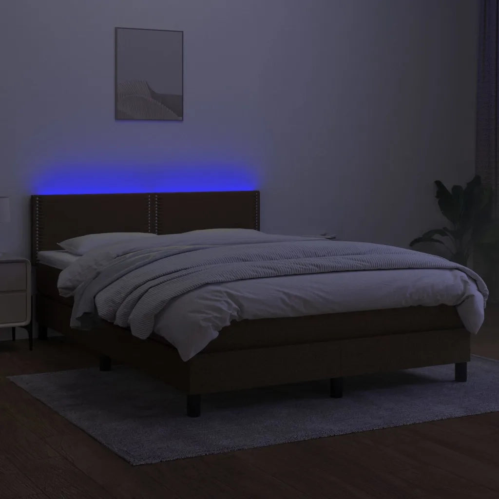 Letto a Molle Materasso e LED Marrone Scuro 140x200 cm Tessuto cod mxl 39443