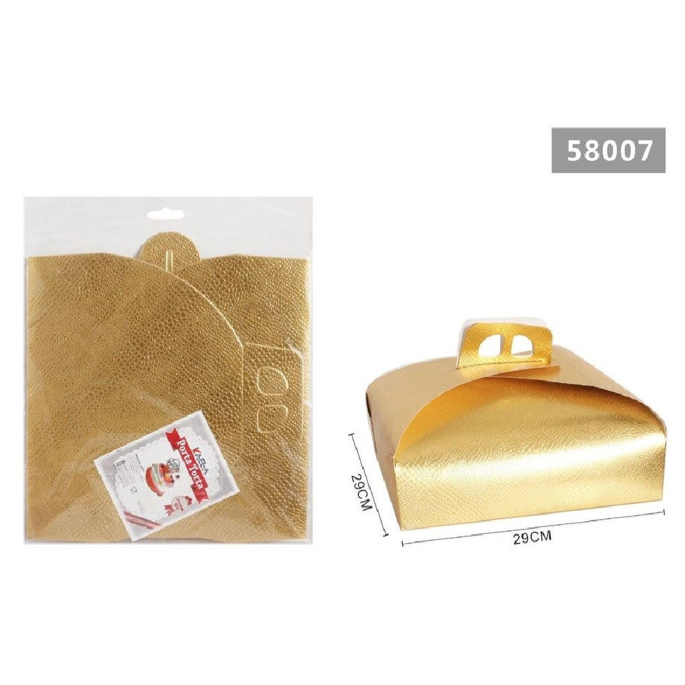 Trade Shop - Set 3pz Scatola Porta Torta Oro 29x29cm Per Dolci Paste Pasticceria Festa 58007 -