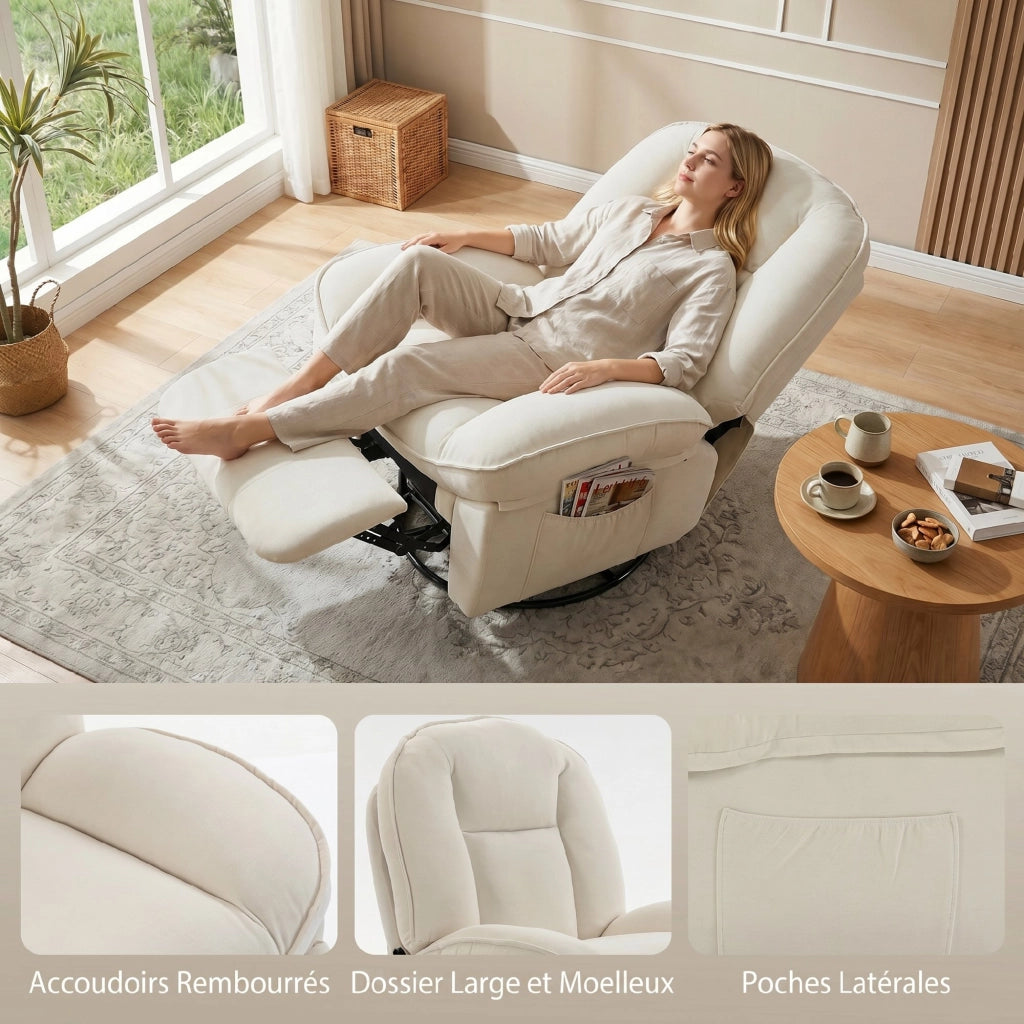 Poltrona reclinabile girevole a 360¡ã in velluto ¨C zephmum ¨C crema