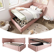 Daybed singolo – 90x200 cm – contenitore idraulico rete legno – velluto rosa