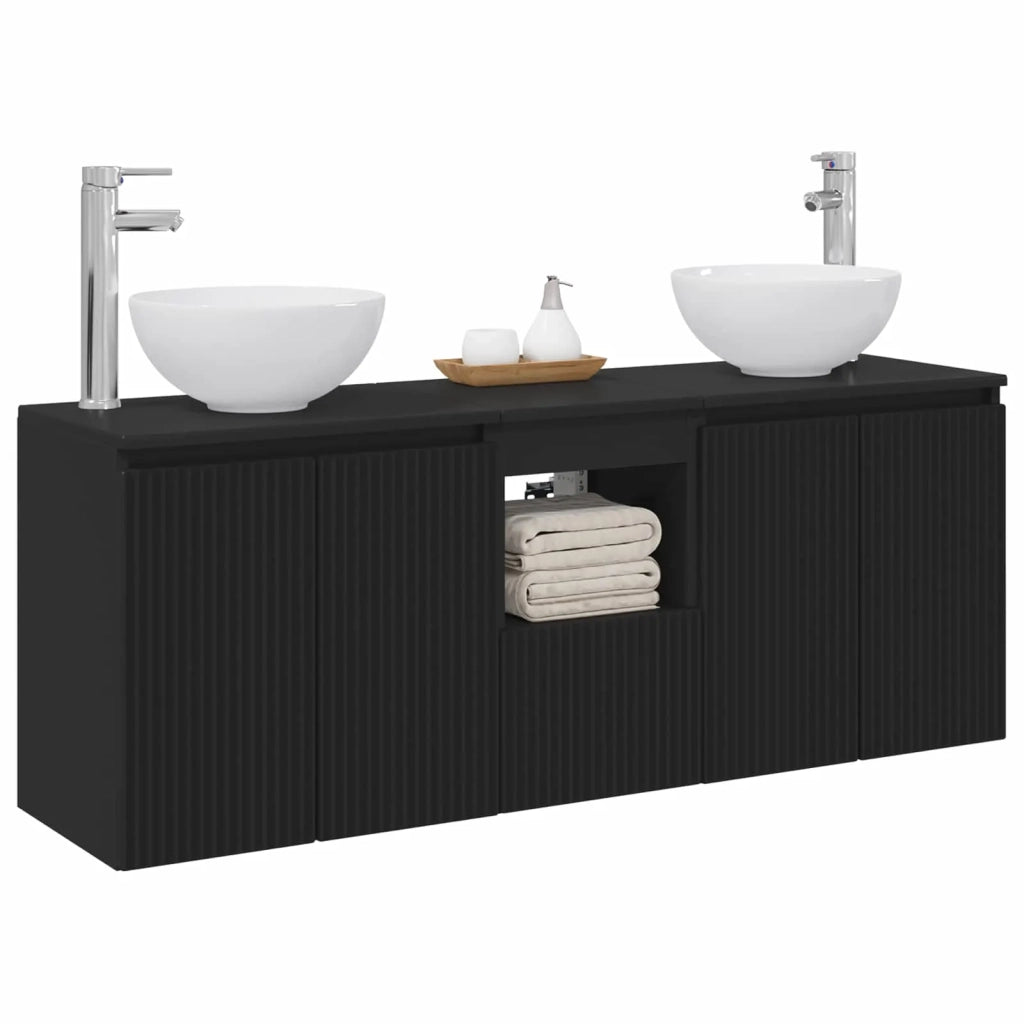 Set di Armadi da Bagno 3 pz Nero 129 x 41 x 80 cm