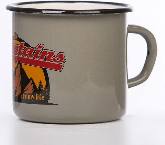Moka con Slogan - Le Montagne sono la Mia Vita, 330 ml, Moka da Campeggio, Resistente, Grigio