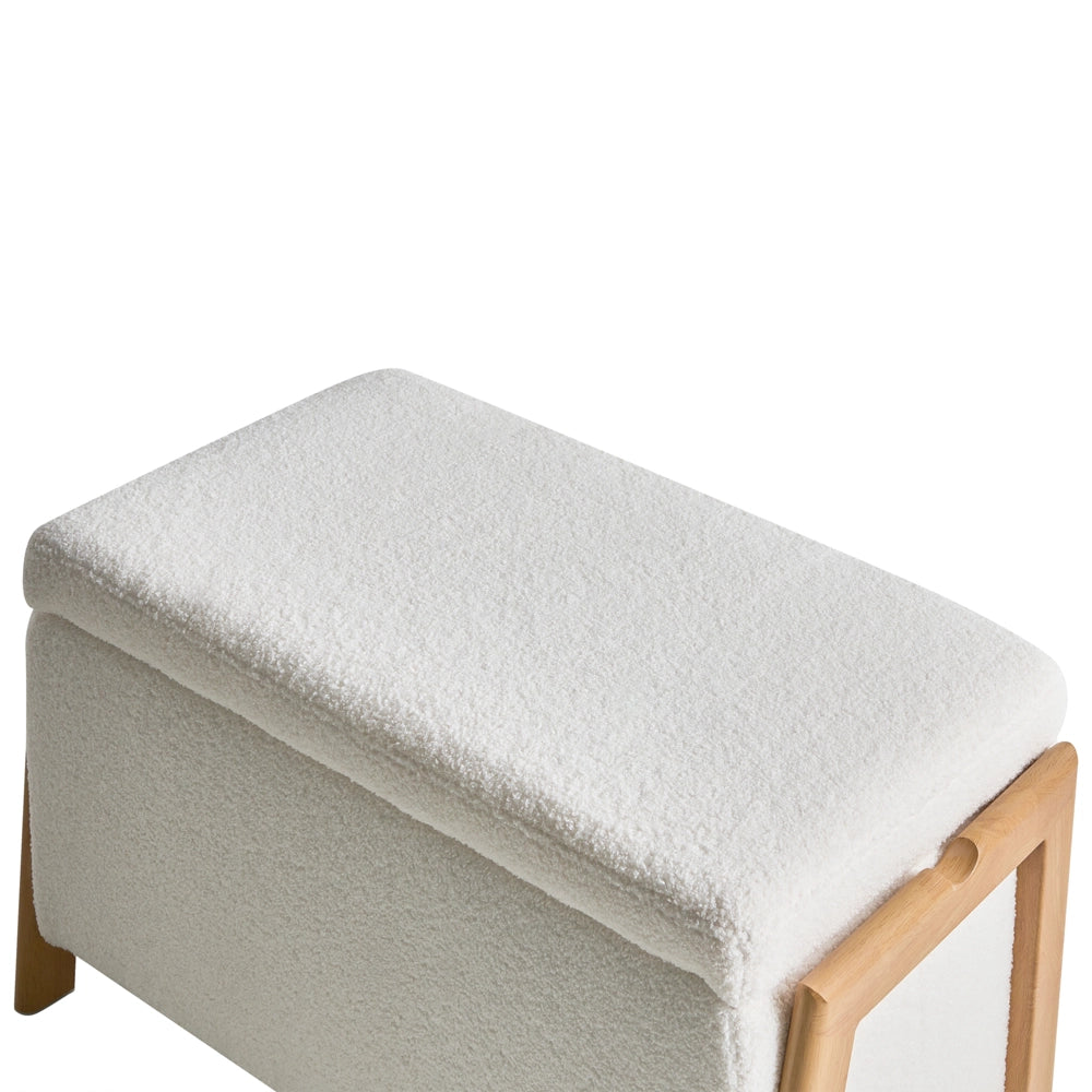 Panca stile moderno e glamour per camera da letto e soggiorno Rivestimento in essuto bouclè bianco contenitore