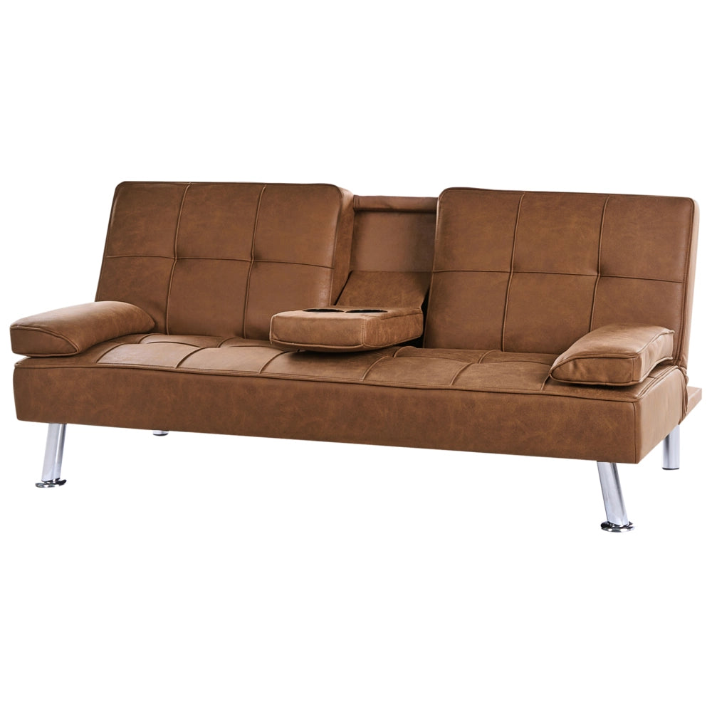 Divano letto marrone dorato in ecopelle a 3 posti con tavolino ribaltabile Click Clack