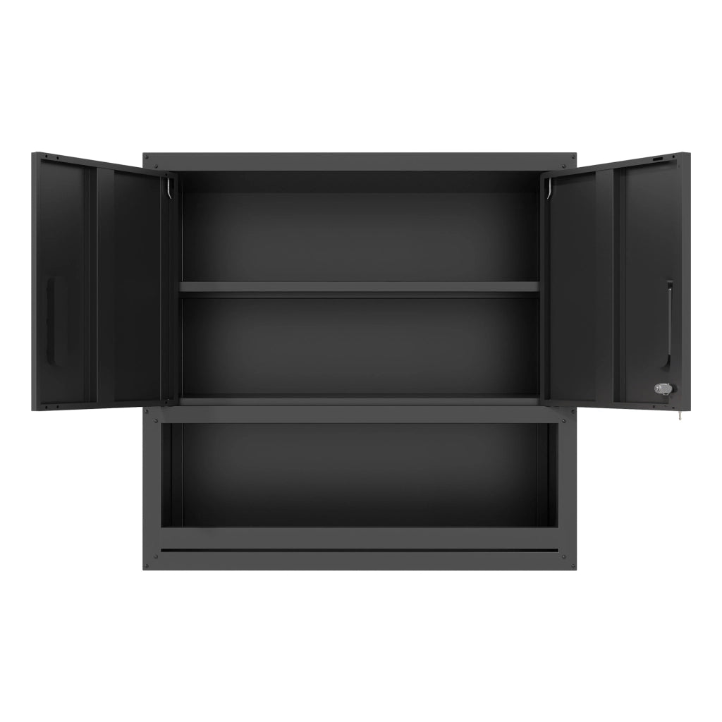 ARMADIO PORTA ATTREZZI DA PARETE 80x75x30 cm Metallo Nero con 2 ante a chiusura e 1 ripiano