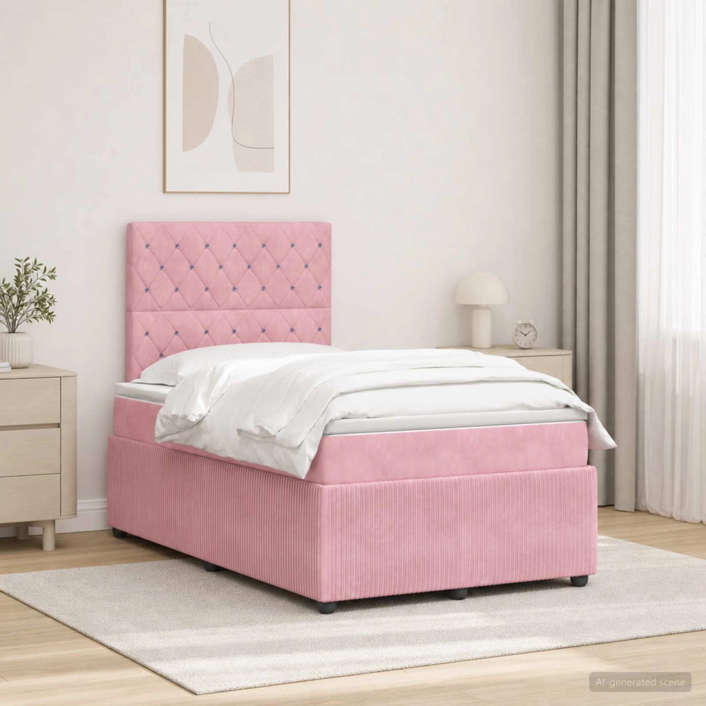 Letto Box Spring LED con Materasso Rosa 120 x 190 cm Velluto 3456028