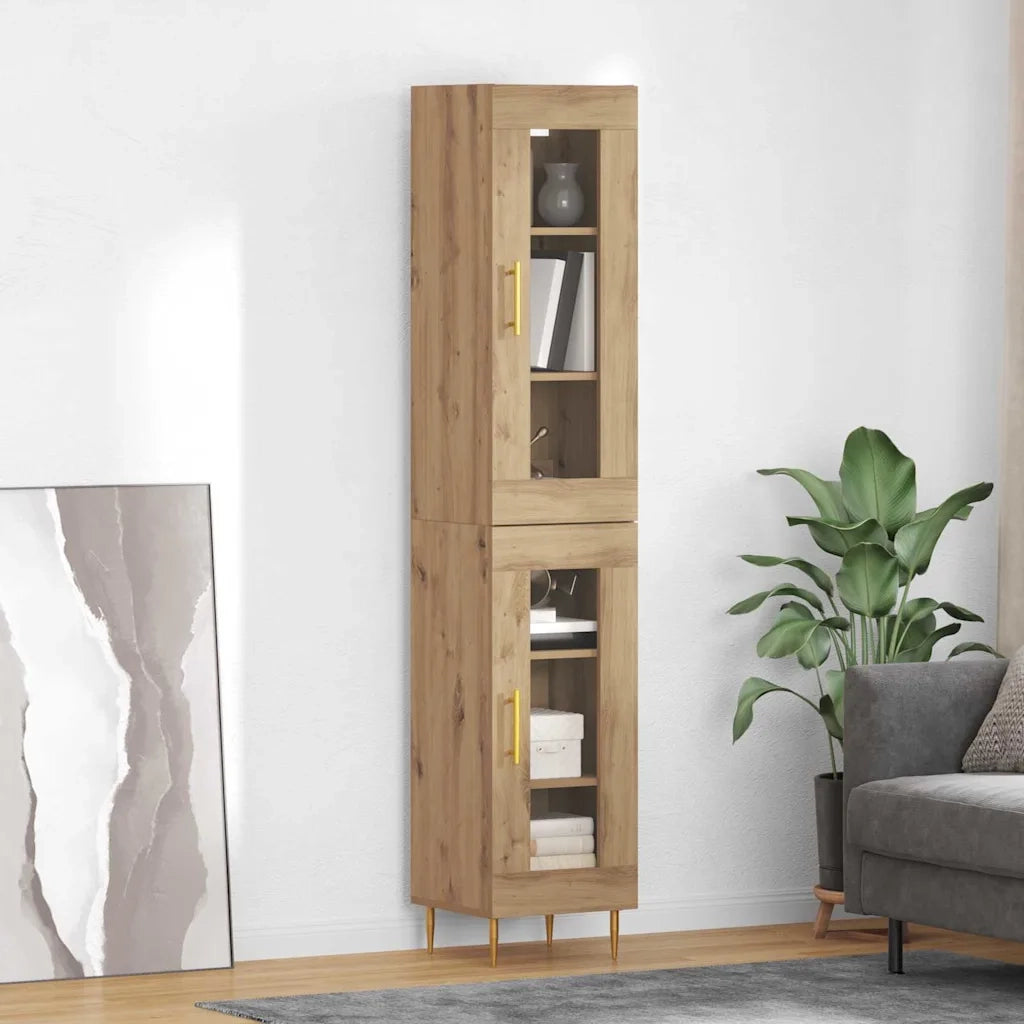 Credenza 2 pcs Rovere artigianale Vetro 3415973