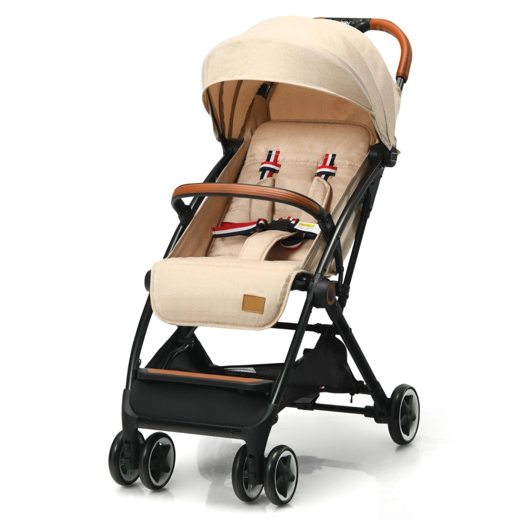 Passeggino pieghevole con telaio in alluminio schienale regolabili, Passeggino per bambini 0-3 anni Beige-Passeggini per bimbi