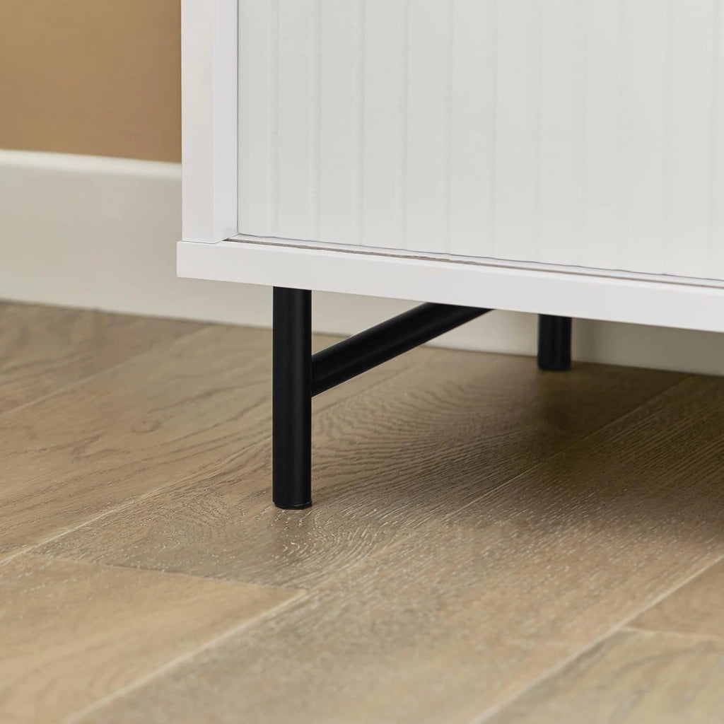 Mobile Ingresso Credenza Soggiorno Salvaspazio con Anta Scorrevole, Mobile da Cucina, Mobiletto Moderno in Legno con Gambe in Bambù, Design Elegante e Stabile, Bianco, 70x37x87cm, FSB62-W