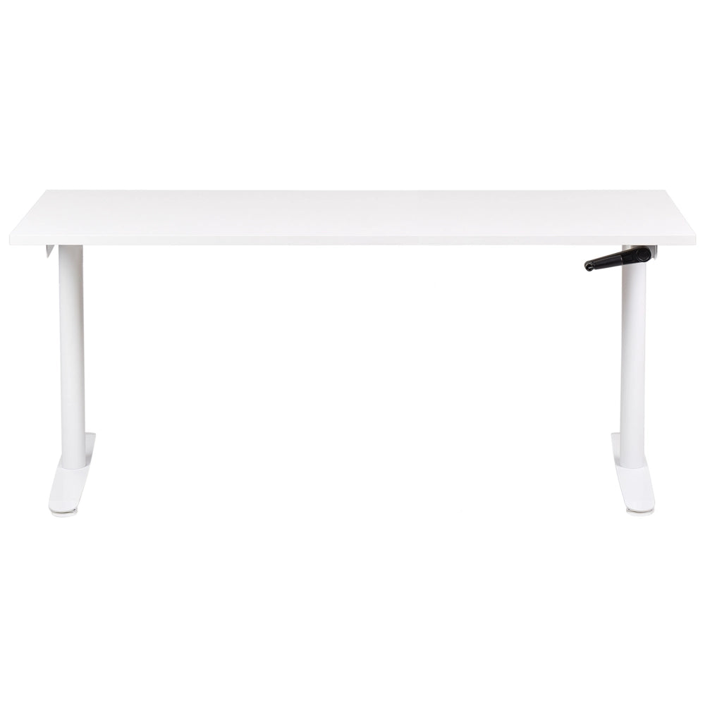 Scrivania regolabile manualmente piano bianco struttura in acciaio verniciato a polvere sedersi e stare in piedi 160 x 72 cm