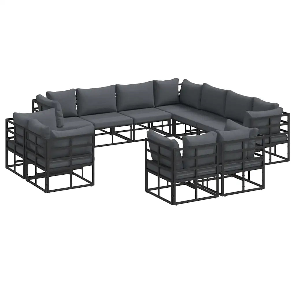 Set Divano da Giardino con cuscino 11 pcs Nero Alluminio 3378932