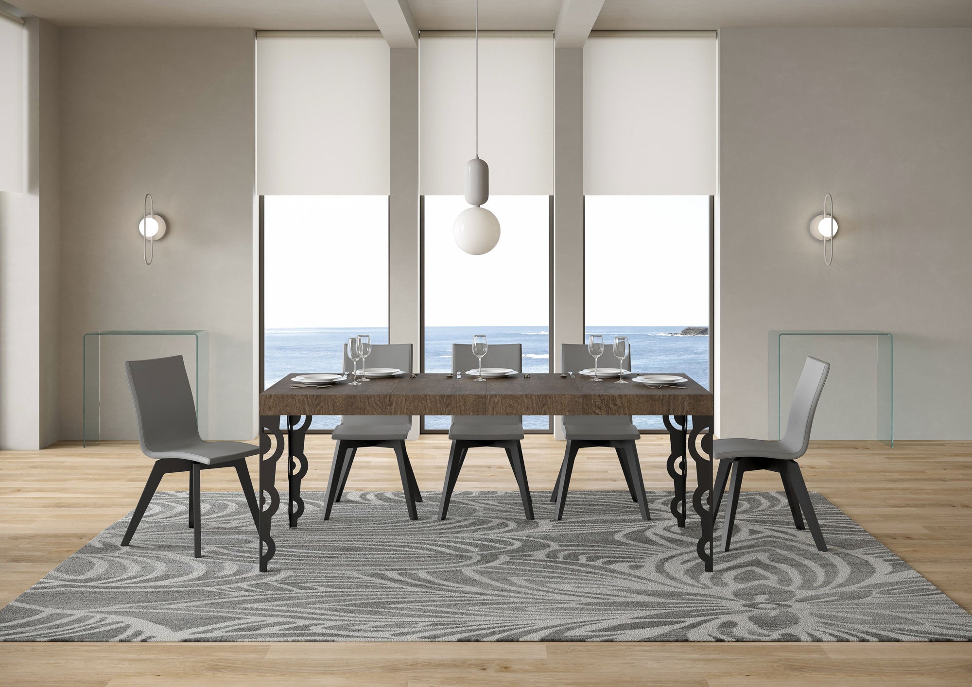 Tavolo Allungabile 120/380x90 cm Karamay Premium Noce Gambe Antracite