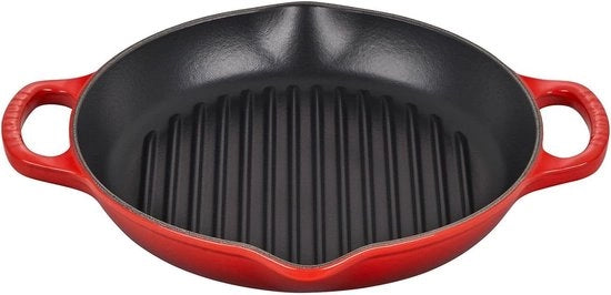 Grill pan a ciotola profonda rotonda in ghisa 25cm - Adatto per tutti i fornelli e gli forni - Rosso ciliegio