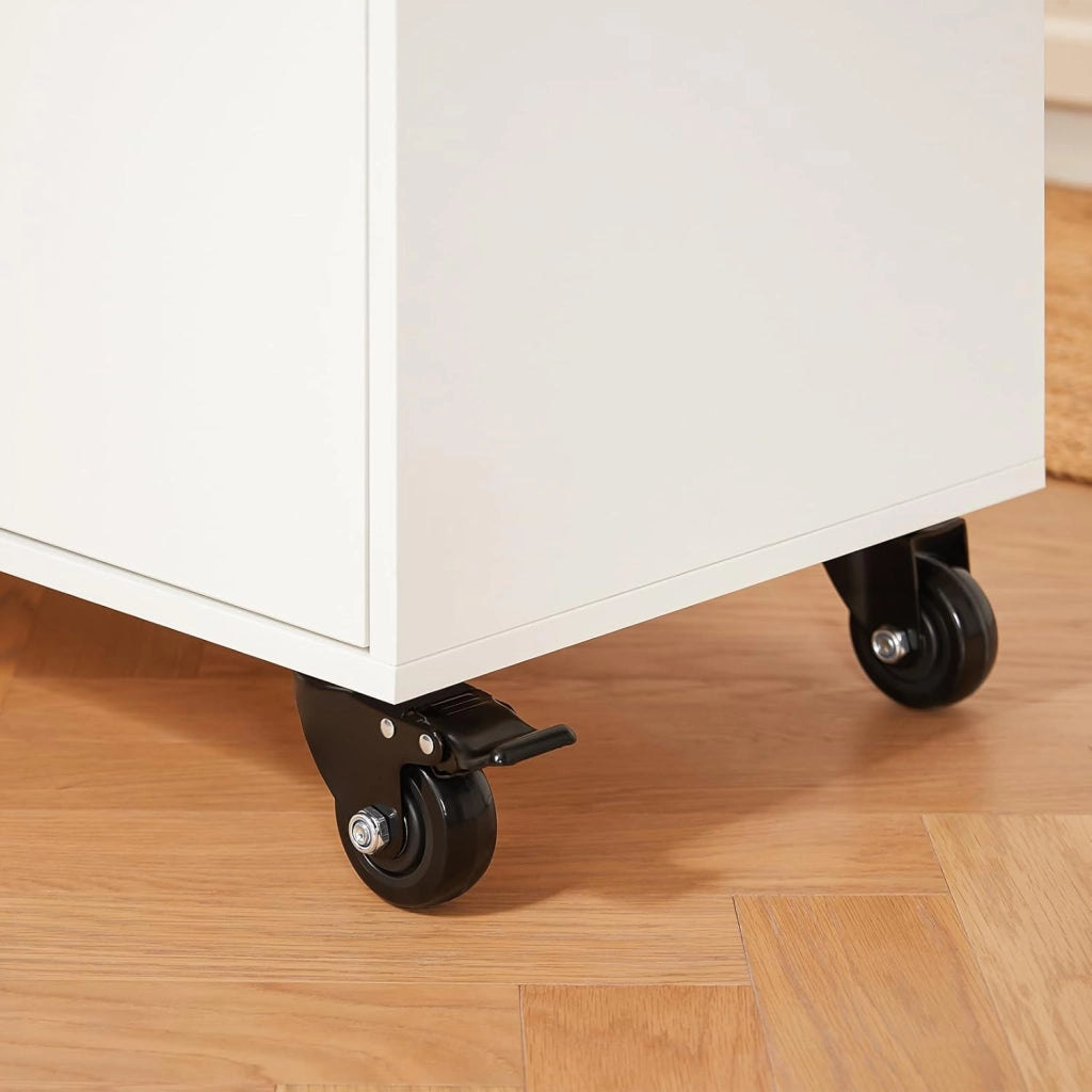 Carrello Cucina Isola Cucina con Ruote Mobile da Cucina Salvaspazio con Cassetti, Penisola Cucina con Piano Lavoro - Mobile Cucina con Ruote Portatutto Bianco 105x46x92 cm FKW126-WN