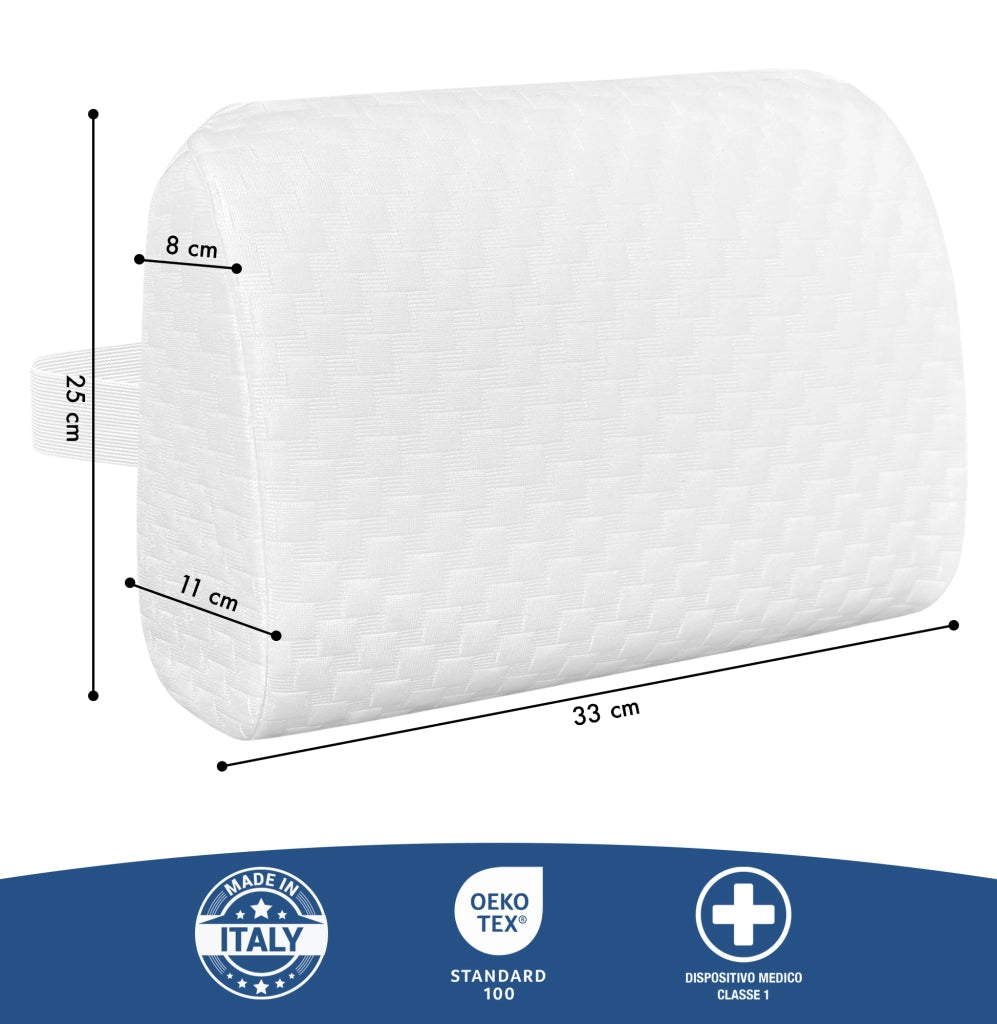 Supporto Lombare In Memory Foam Portatile Con Elastico Per Fissaggio Sedia Ufficio Multiuso Collo Ginocchia Cuscino Da Viaggio Auto Gambe Prodotto Italiano Dispositivo Medico