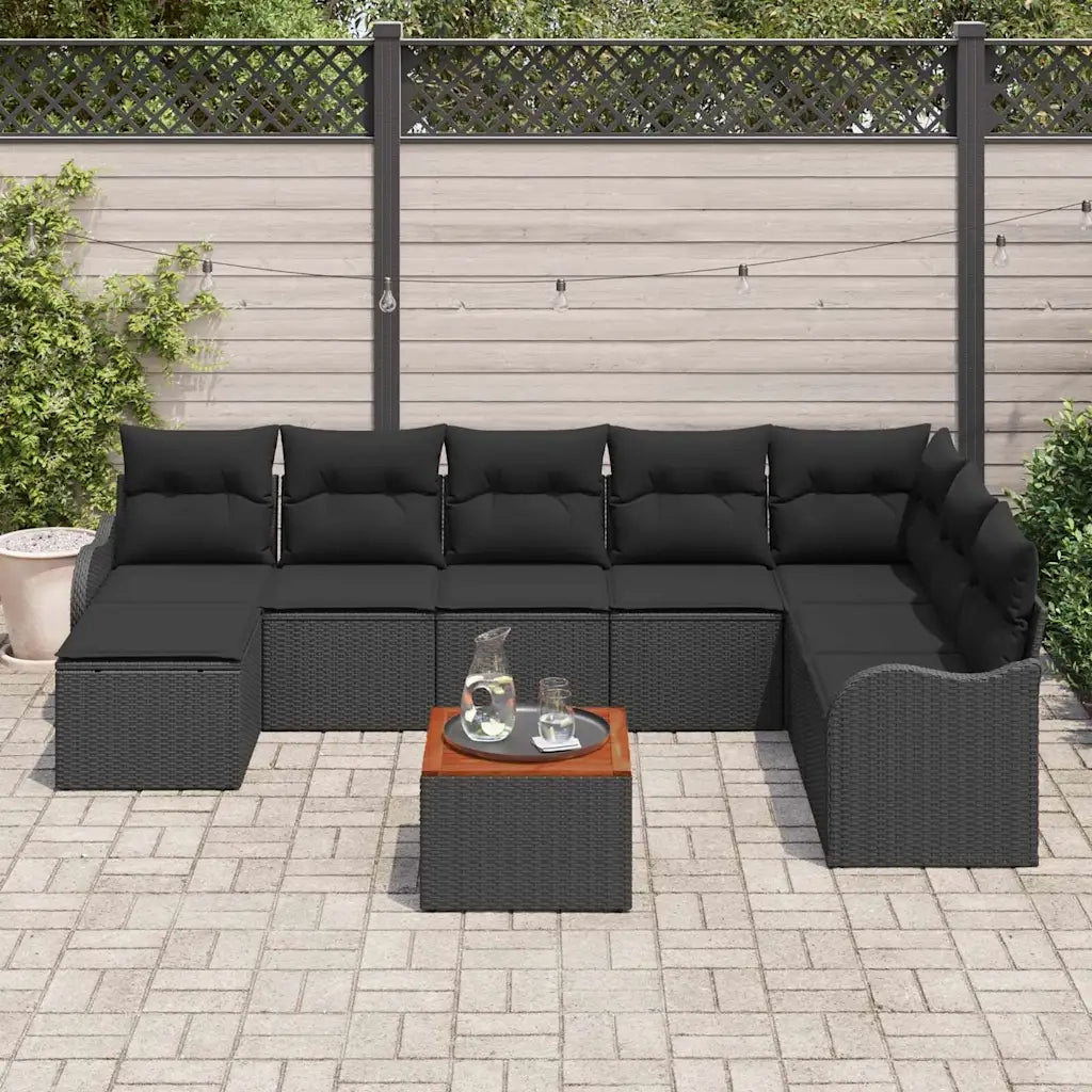 Set Divano da Giardino con cuscino 9 pcs Nero polyrattan 3347492