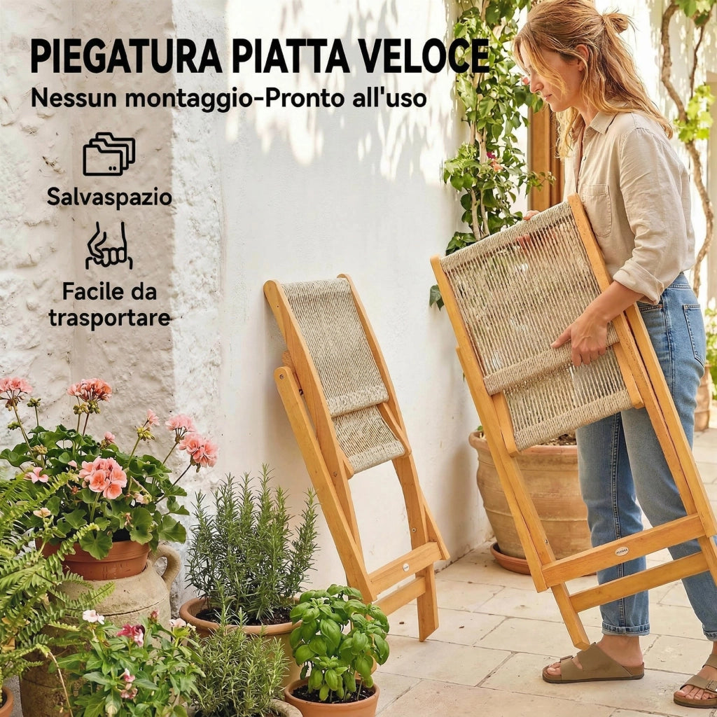 Sedia pieghevole da giardino ¨C zephmum ¨C Rattan PE e legno acacia, beige