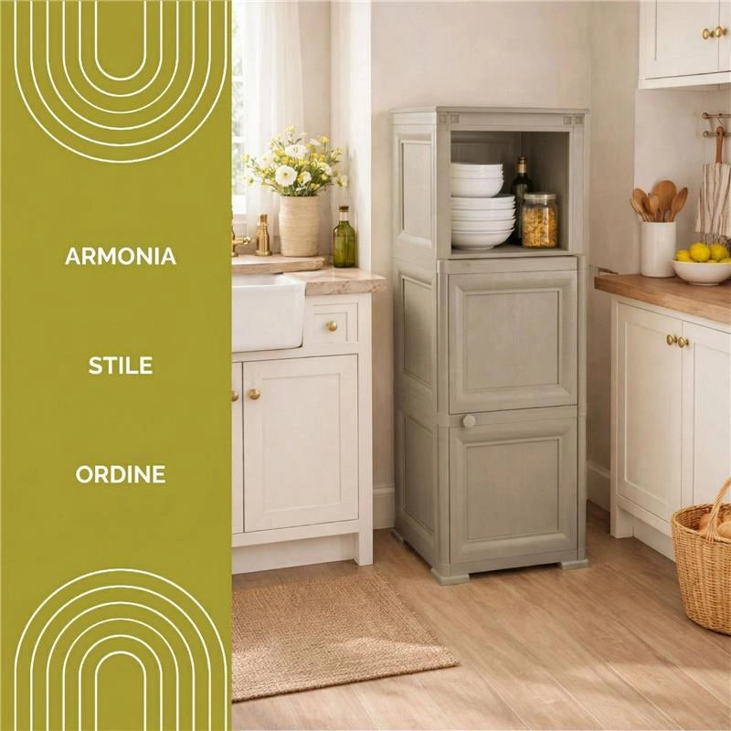MOBILE CONTENITORE SOGGIORNO 3 MODULI TALPA 40X43X125 CM CON ANTA EFFETTO LEGNO E VANI A GIORNO – MOBILE PORTAOGGETTI PER INGRESSO E ZONA LIVING