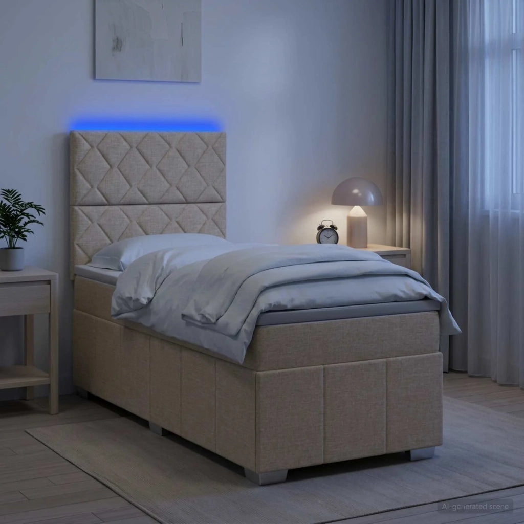 Letto Box Spring LED con Materasso Crema 80 x 200 cm Tessuto 3455484